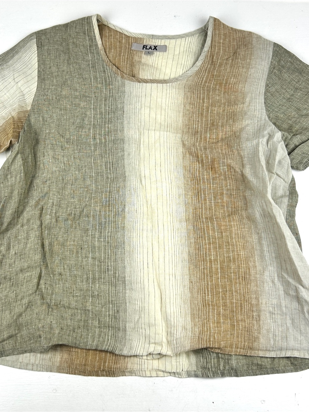 FLAX 100% Linen Brown And Tan Striped Shirt Women’s Size Large Relaxed